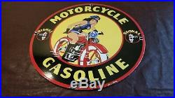 Vintage Signal Gas Porcelain Harley Motorcycle Pinup Service Station Pump Sign