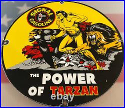 Vintage Signal Gasoline Power Of Tarzan Porcelain Sign Gas Station Motor Oil