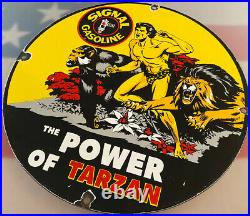 Vintage Signal Gasoline Power Of Tarzan Porcelain Sign Gas Station Motor Oil