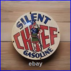 Vintage Silent Chief Gasoline Porcelain Gas Pump Sign 12 Viking