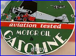 Vintage Sinclair Aviation Tested Motor Oil & Gasoline Porcelain Sign Service