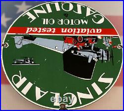 Vintage Sinclair Aviation Tested Motor Oil & Gasoline Porcelain Sign Service