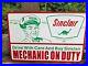 Vintage-Sinclair-Mechanic-On-Duty-Porcelain-Gas-Pump-Sign-12-X-8-Heavy-Sign-01-uljo