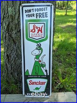 Vintage Sinclair S&h Green Stamps Motor Oil Gasoline Porcelain Gas Sign 22 X 7