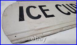 Vintage Single-Sided Large Tin Ice Cubes Sign 45 x 16 Nostalgic