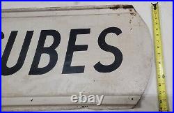 Vintage Single-Sided Large Tin Ice Cubes Sign 45 x 16 Nostalgic