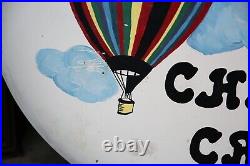 Vintage Skyriders Chase Car Hot Air Balloon Metal Button Sign Advertising circus