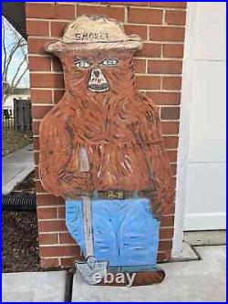 Vintage Smokey Bear Original Hand Painted Wooden Park Sign 46 3/4 Tall