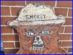 Vintage Smokey Bear Original Hand Painted Wooden Park Sign 46 3/4 Tall