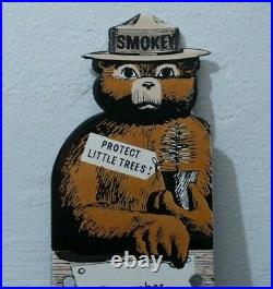 Vintage Smokey Bear Porcelain Metal Us Forest Service Fire Gas Oil Sign Rare Ad