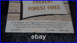 Vintage Smokey Bear Porcelain Metal Us Forest Service Fire Gas Oil Sign Rare Ad