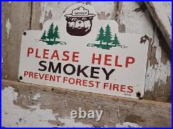 Vintage Smokey Bear Porcelain Sign 1956 Us Forest Service National Park Fire