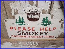 Vintage Smokey Bear Porcelain Sign 1956 Us Forest Service National Park Fire