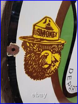 Vintage Smokey Bear Porcelain Sign 30 Large Dept Agriculture Forest Park Ranger