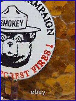 Vintage Smokey Bear Porcelain Sign Old Forest Service National Park Fires Topper