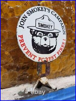 Vintage Smokey Bear Porcelain Sign Old Forest Service National Park Fires Topper