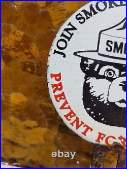 Vintage Smokey Bear Porcelain Sign Old Forest Service National Park Fires Topper