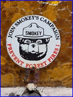 Vintage Smokey Bear Porcelain Sign Old Forest Service National Park Fires Topper