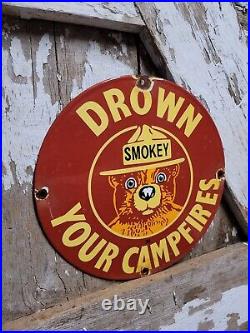Vintage Smokey Bear Porcelain Sign Us Forest Service Cabin Fire National Parks
