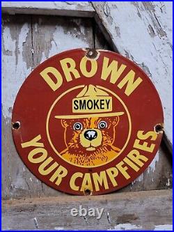 Vintage Smokey Bear Porcelain Sign Us Forest Service Cabin Fire National Parks