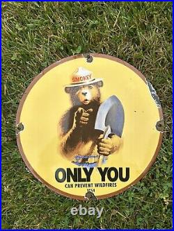 Vintage Smokey Bear Porcelain Sign Us Forest Service National Park Ranger Fire