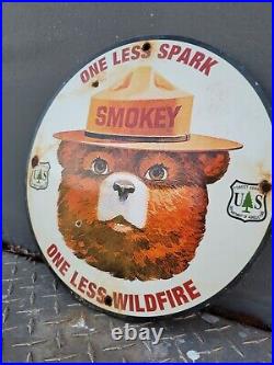Vintage Smokey Bear Porcelain Sign Us Forest Service National Park Ranger Fire