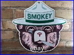 Vintage Smokey The Bear Die Cut Porcelain Sign 12