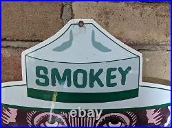 Vintage Smokey The Bear Die Cut Porcelain Sign 12