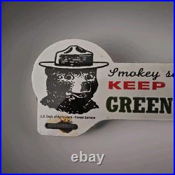 Vintage Smokey The Bear Keep It Green And Clean Porcelain Sign 11 X 4.5