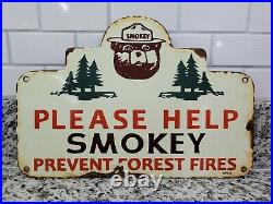 Vintage Smokey The Bear Porcelain Sign 1956 National Park Forest Service Ranger