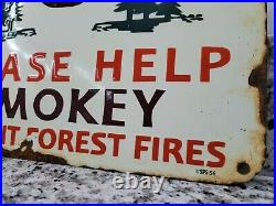 Vintage Smokey The Bear Porcelain Sign 1956 National Park Forest Service Ranger