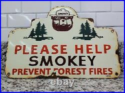 Vintage Smokey The Bear Porcelain Sign 1956 National Park Forest Service Ranger