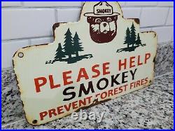 Vintage Smokey The Bear Porcelain Sign 1956 National Park Forest Service Ranger