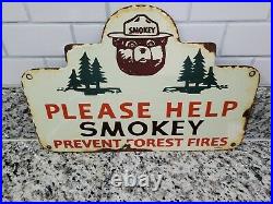 Vintage Smokey The Bear Porcelain Sign 1956 National Park Forest Service Ranger