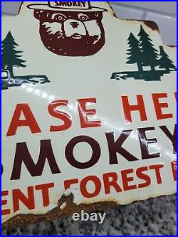 Vintage Smokey The Bear Porcelain Sign 1956 National Park Forest Service Ranger