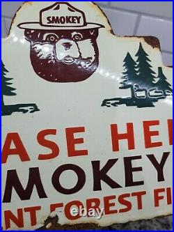 Vintage Smokey The Bear Porcelain Sign 1956 National Park Forest Service Ranger