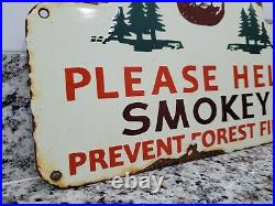 Vintage Smokey The Bear Porcelain Sign 1956 National Park Forest Service Ranger