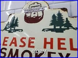 Vintage Smokey The Bear Porcelain Sign 1956 National Park Forest Service Ranger