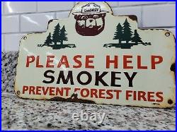 Vintage Smokey The Bear Porcelain Sign 1956 National Park Forest Service Ranger