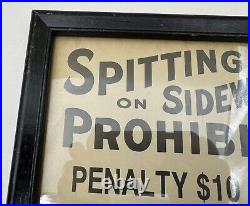 Vintage Spitting On Sidewalks Prohibited Sign Cardstock Framed