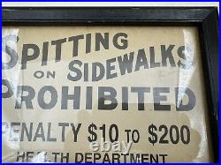 Vintage Spitting On Sidewalks Prohibited Sign Cardstock Framed