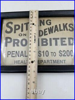 Vintage Spitting On Sidewalks Prohibited Sign Cardstock Framed