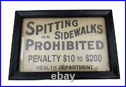 Vintage Spitting On Sidewalks Prohibited Sign Cardstock Framed