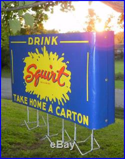 Vintage Squirt Soda Sign Double Sided Country Store Bag Holder Early 1940's Rare