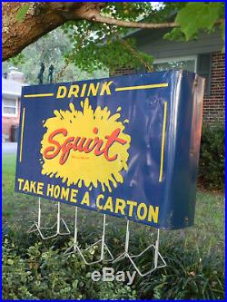 Vintage Squirt Soda Sign Double Sided Country Store Bag Holder Early 1940's Rare