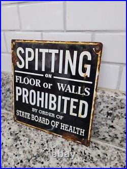 Vintage State Board Of Health Porcelain Sign No Spitting Train Subway Hospital