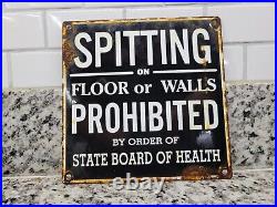 Vintage State Board Of Health Porcelain Sign No Spitting Train Subway Hospital
