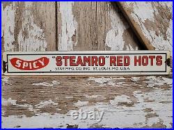 Vintage Steamro Porcelain Sign Red Hots Sausage Snack Food Processed Meat Hotdog