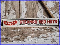 Vintage Steamro Porcelain Sign Red Hots Sausage Snack Food Processed Meat Hotdog