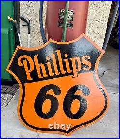 Vintage Style 1940 Phillips 66 Double Sided Porcelain Gas and Oil Sign. 30 inch
